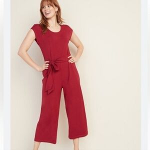 Old Navy Maroon Soft And Stretchy Jumpsuit Womens Small Cropped Waist Tie